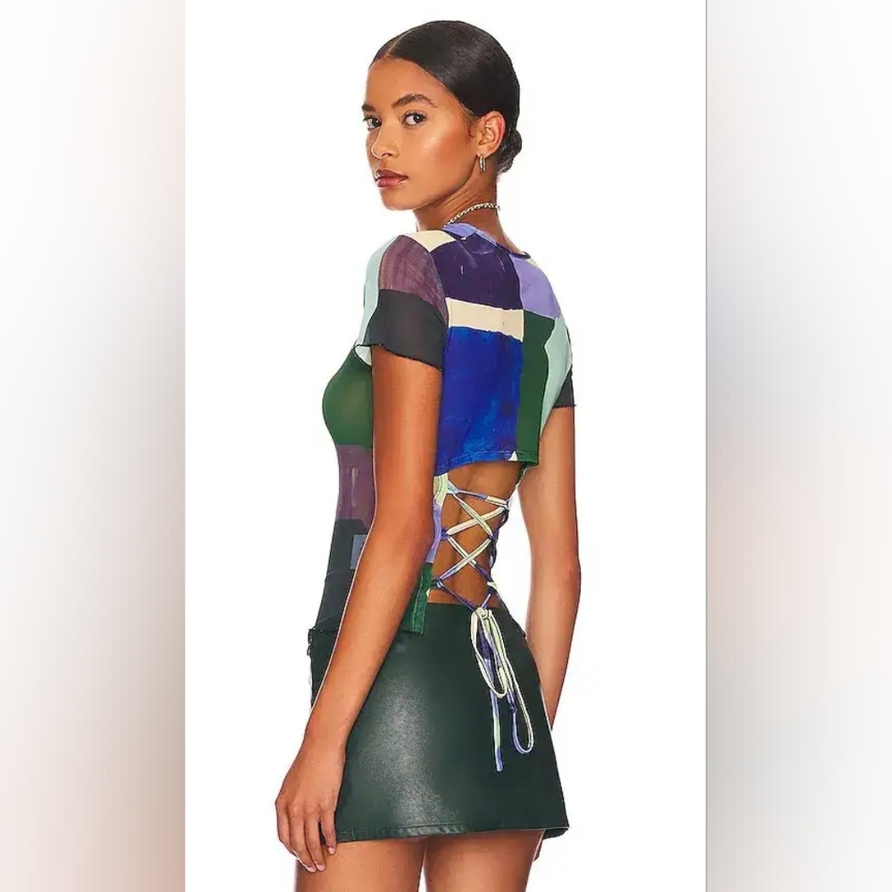 7. NWT MIAOU X PALOMA ELESSER LACE BACK SHIRT - Picture 1 of 7